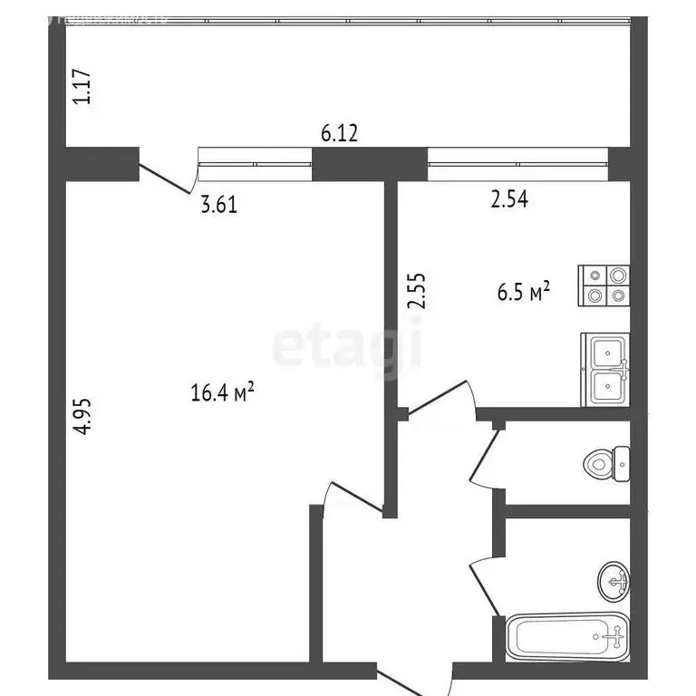 1-комнатная квартира: Винзили, улица Гагарина, 3 (33.7 м) - Фото 0