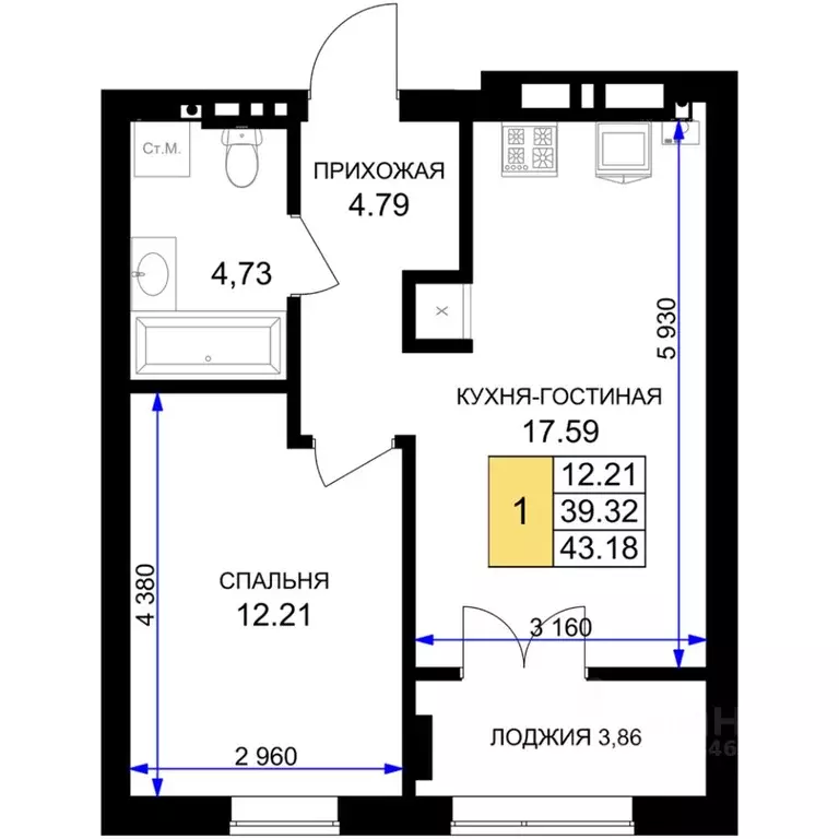 1-к кв. Калининградская область, Гурьевск Включи жилой комплекс (43.18 ... - Фото 0