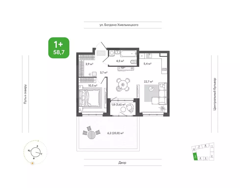 2-комнатная квартира: Новосибирск, улица Богдана Хмельницкого, 148 ... - Фото 1