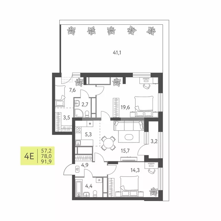 4-к квартира, 91.9 м - Фото 0