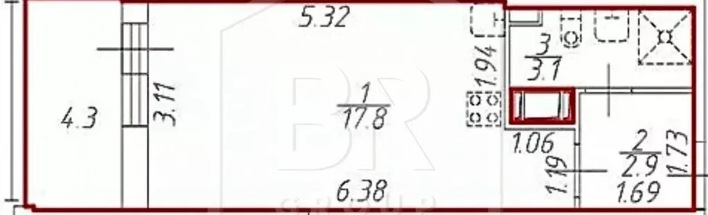 Студия Санкт-Петербург просп. Буденного, 19к2 (23.8 м) - Фото 1