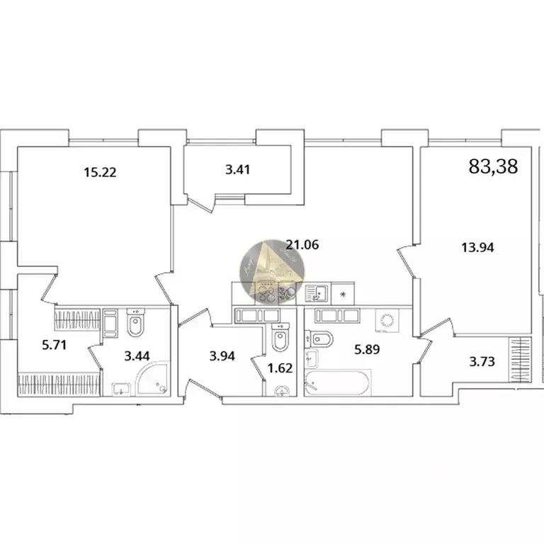 2-к кв. Санкт-Петербург просп. Маршала Блюхера, 3к2 (83.38 м) - Фото 2