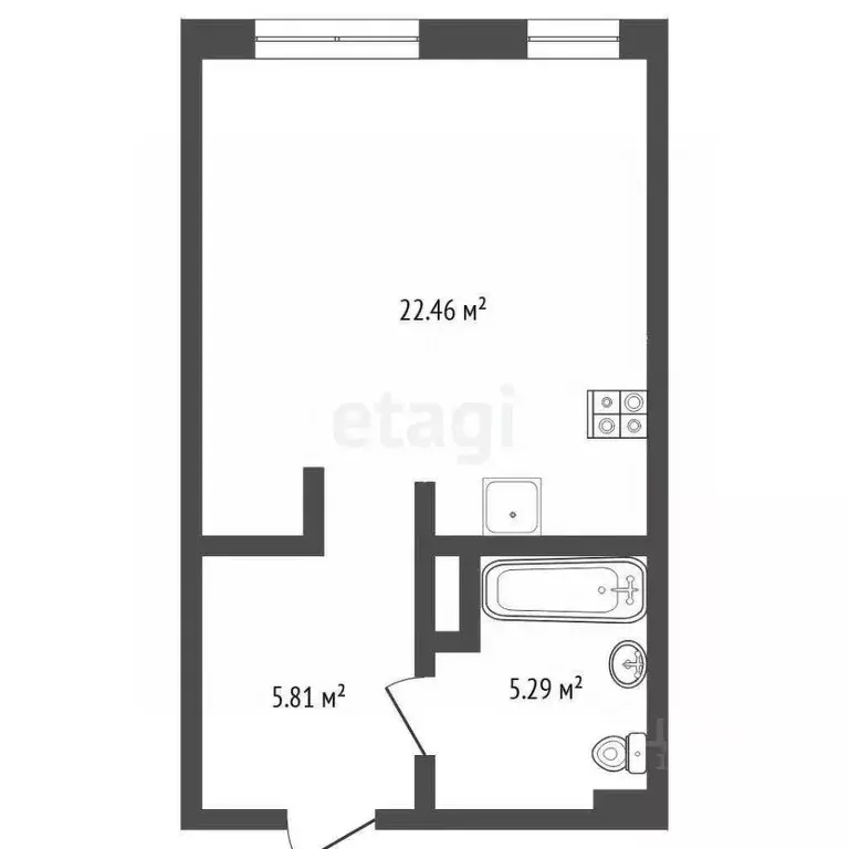 Студия Тюменская область, Тюмень ул. Краснооктябрьская, 6 (33.08 м) - Фото 2