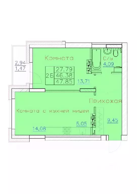 2-к кв. Томская область, Северск ул. Ленина, 116 (47.85 м) - Фото 0