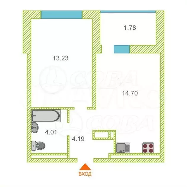 1-к. квартира, 40 м, 4/16 эт. - Фото 0