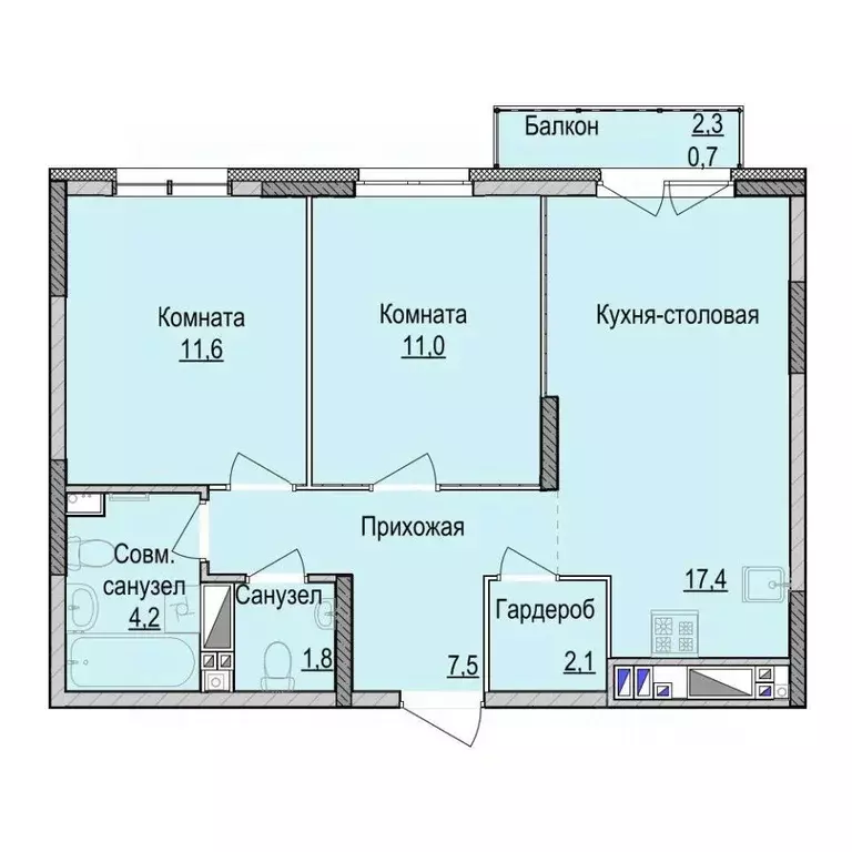 2-к кв. Удмуртия, Ижевск ул. Имени Репина, 35Ак3 (55.93 м) - Фото 0