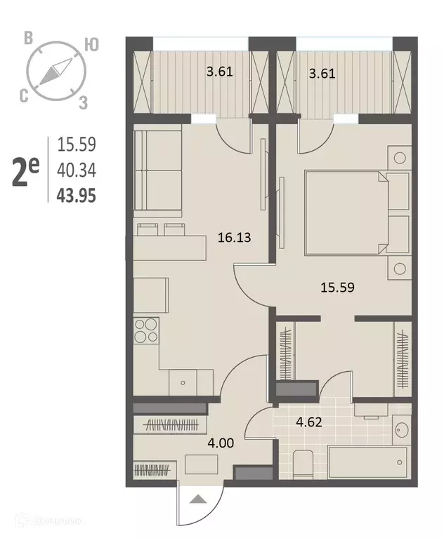 Продаётся 1-к квартира, 43.95 м - Фото 0