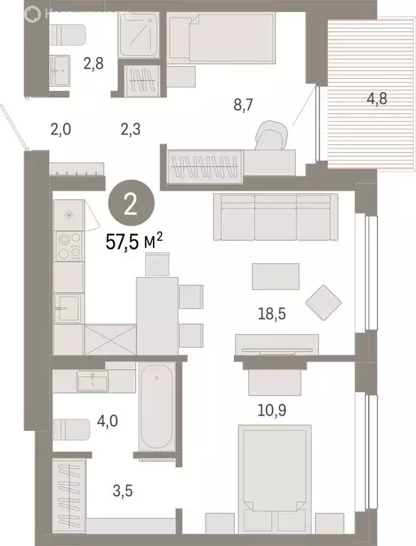 2-комнатная квартира: Новосибирск, квартал Лебедевский (57.5 м) - Фото 1