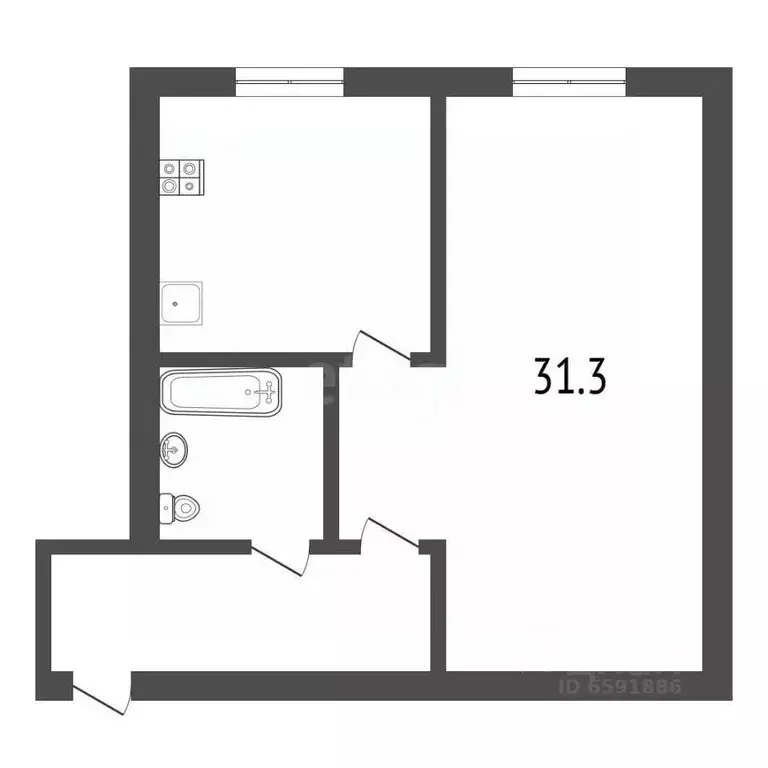1-к кв. Тульская область, Тула ул. Калинина, 24к2 (31.2 м) - Фото 2