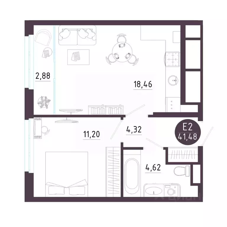 1-к кв. Рязанская область, Рязань Московское ш. (41.48 м) - Фото 1