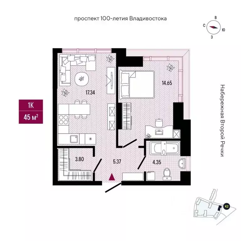 1-к кв. Приморский край, Владивосток просп. 100-летия Владивостока, ... - Фото 2