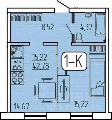 1-к кв. Бурятия, Улан-Удэ 140Б мкр,  (42.78 м) - Фото 1