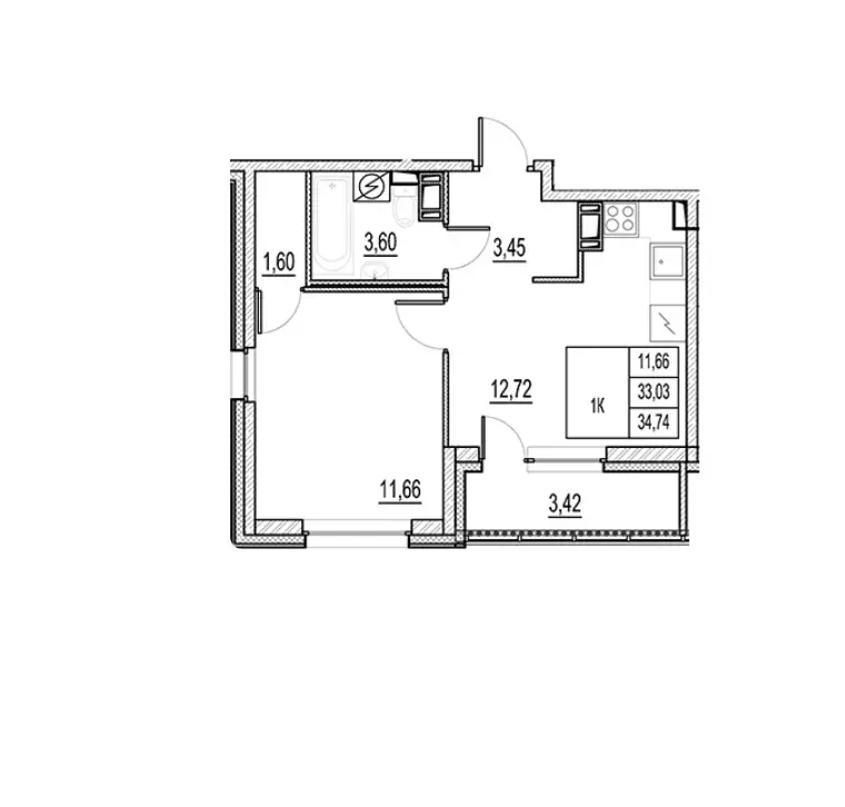 Продаётся 1-к квартира, 34.74 м - Фото 1