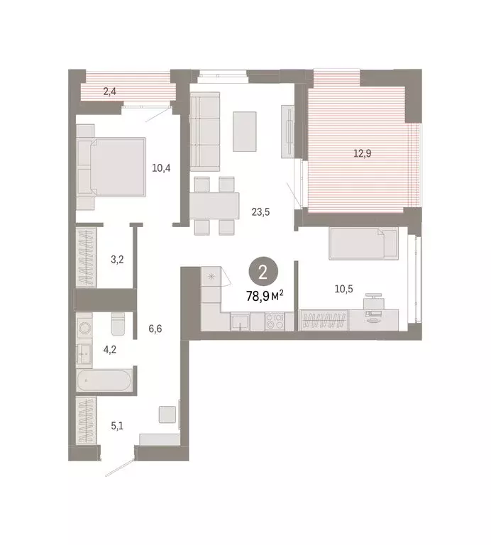 2-комнатная квартира: Тюмень, улица Республики, 205к3 (78.89 м) - Фото 2