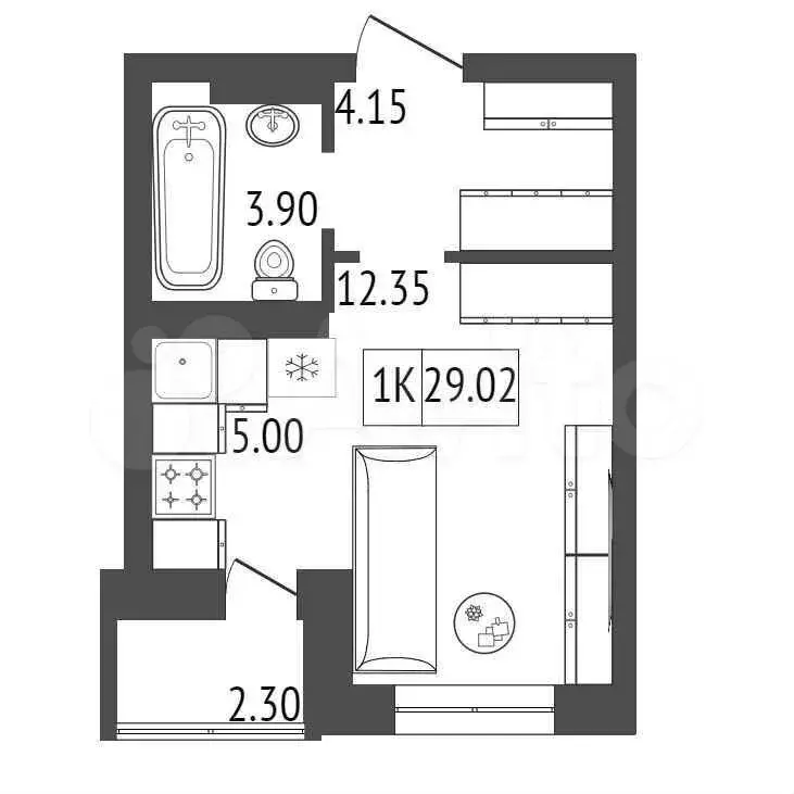 Квартира-студия, 29,6 м, 8/17 эт. - Фото 0