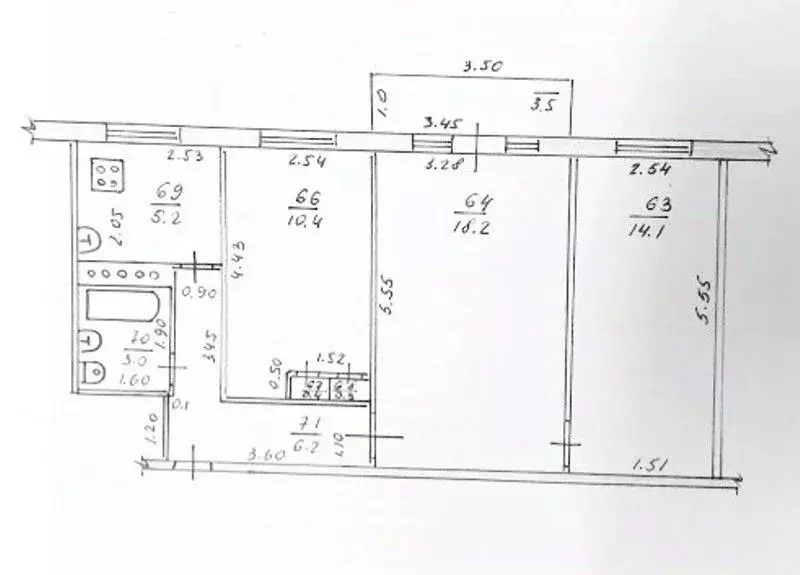 3-к кв. Татарстан, Казань Ботаническая ул., 13 (59.0 м) - Фото 2