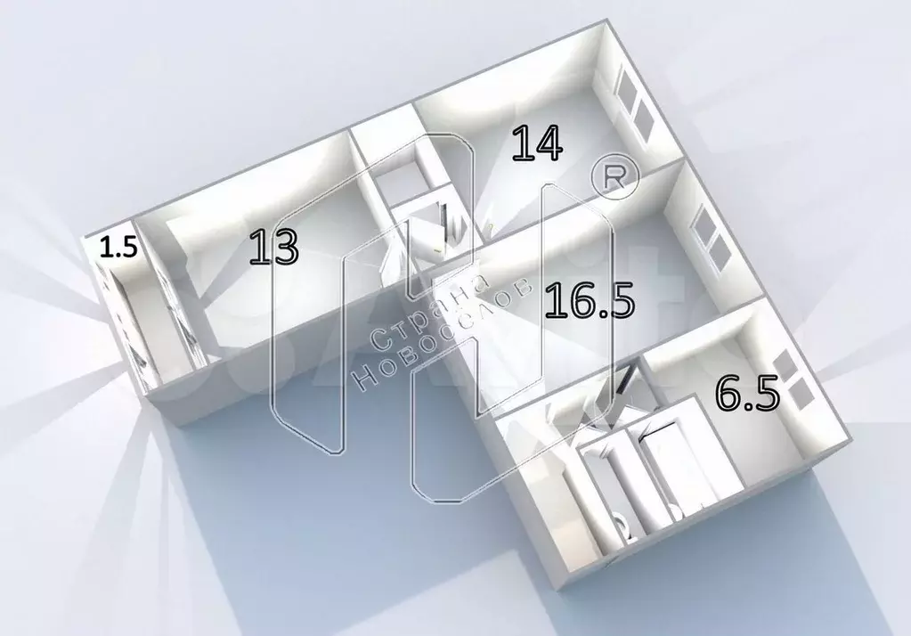 3-к. квартира, 65,4 м, 1/5 эт. - Фото 0