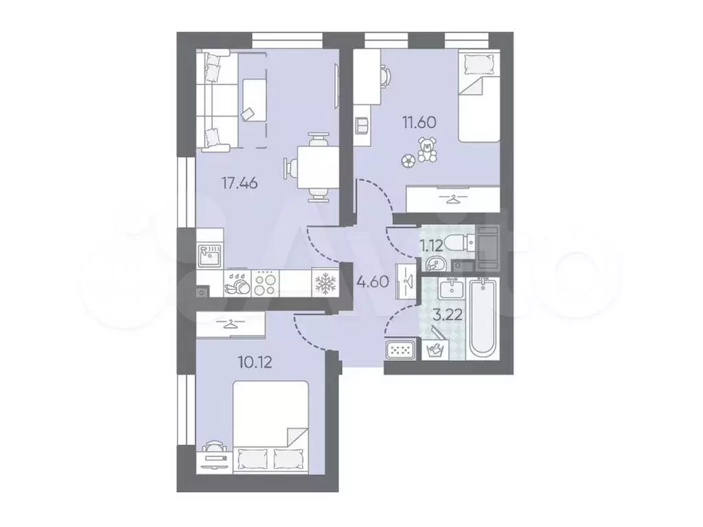 2-к. квартира, 48,6 м, 8/23 эт. - Фото 0