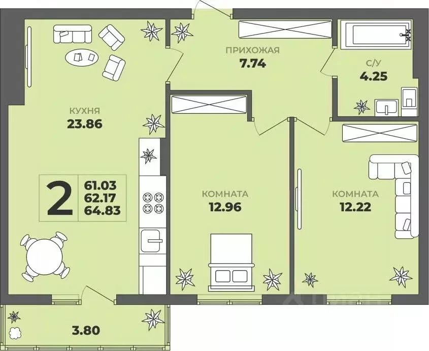 2-к кв. Калининградская область, Калининград ул. Генерала Толстикова, ... - Фото 1
