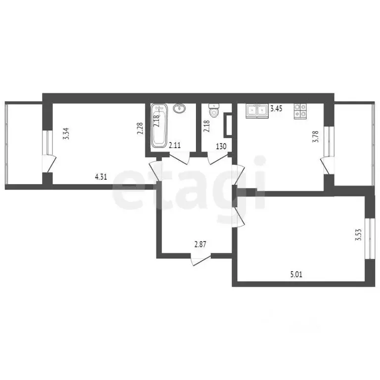 2-к кв. Ханты-Мансийский АО, Сургут Университетская ул., 47 (55.9 м) - Фото 1