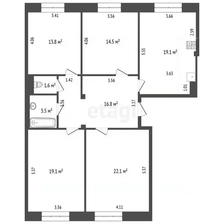 4-к кв. Ямало-Ненецкий АО, Новый Уренгой Строителей мкр, 4 (110.5 м) - Фото 1