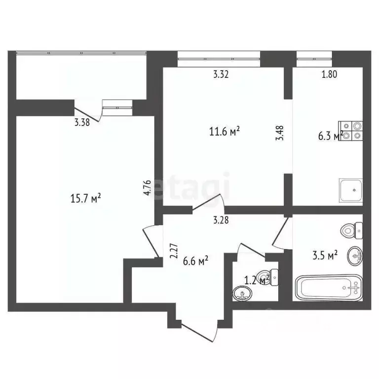 2-к кв. Московская область, Люберцы ул. Рождественская, 10 (46.8 м) - Фото 1