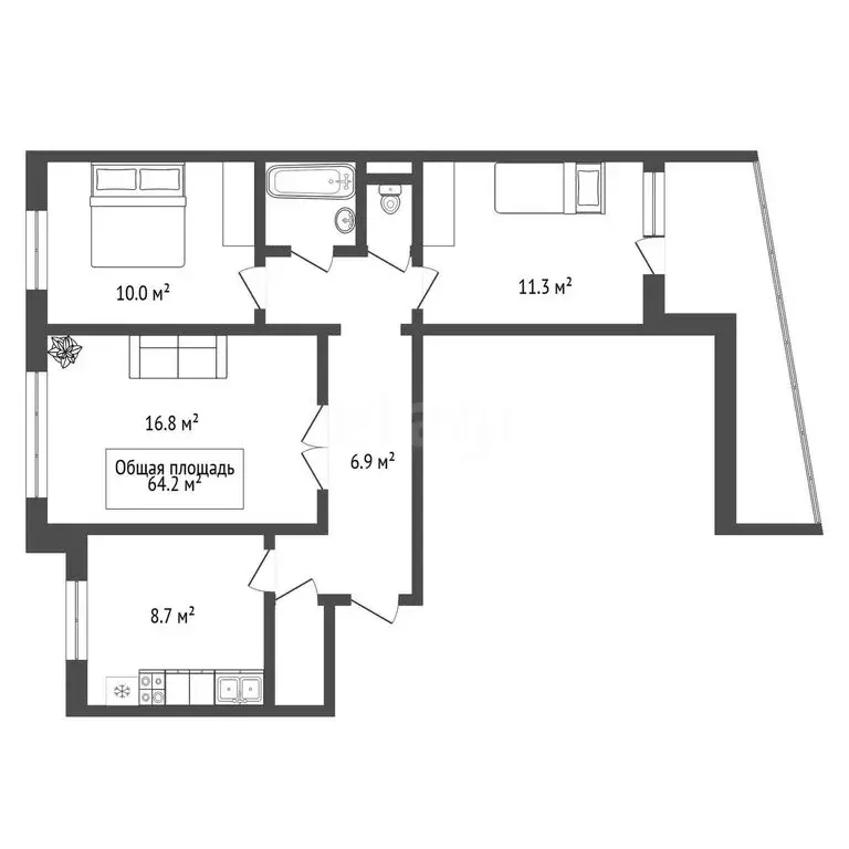 3-комнатная квартира: Новосибирск, Калининский район, микрорайон ... - Фото 2