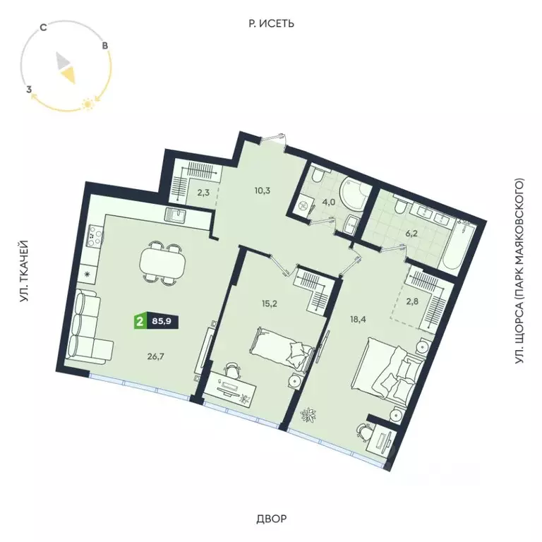 2-к кв. Свердловская область, Екатеринбург ул. Машинная, 1в/3 (85.9 м) - Фото 0