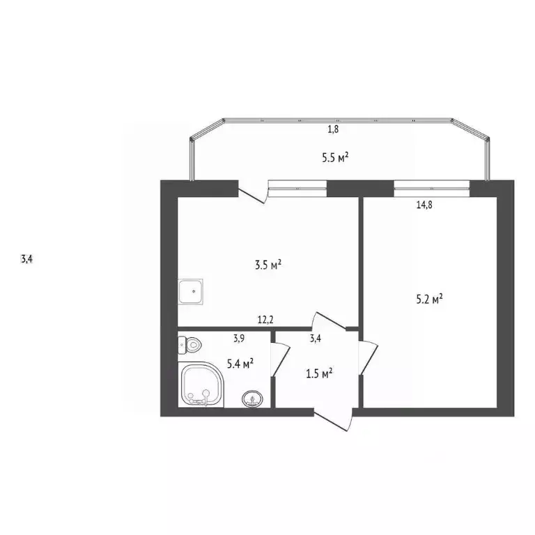 1-к кв. Амурская область, Благовещенск Партизанская ул., 43 (36.5 м) - Фото 2