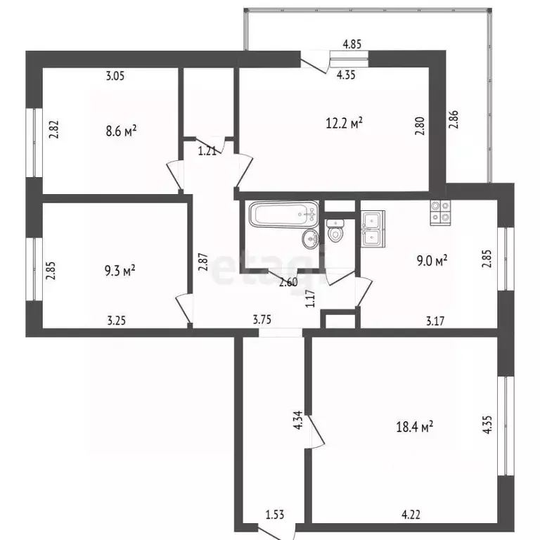 4-к кв. Кемеровская область, Новокузнецк ул. Тольятти, 29 (77.3 м) - Фото 2