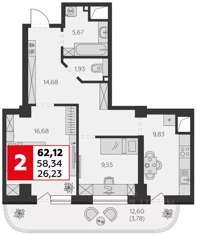 2-к кв. Ростовская область, Батайск ул. Воровского, 53 (62.12 м) - Фото 0