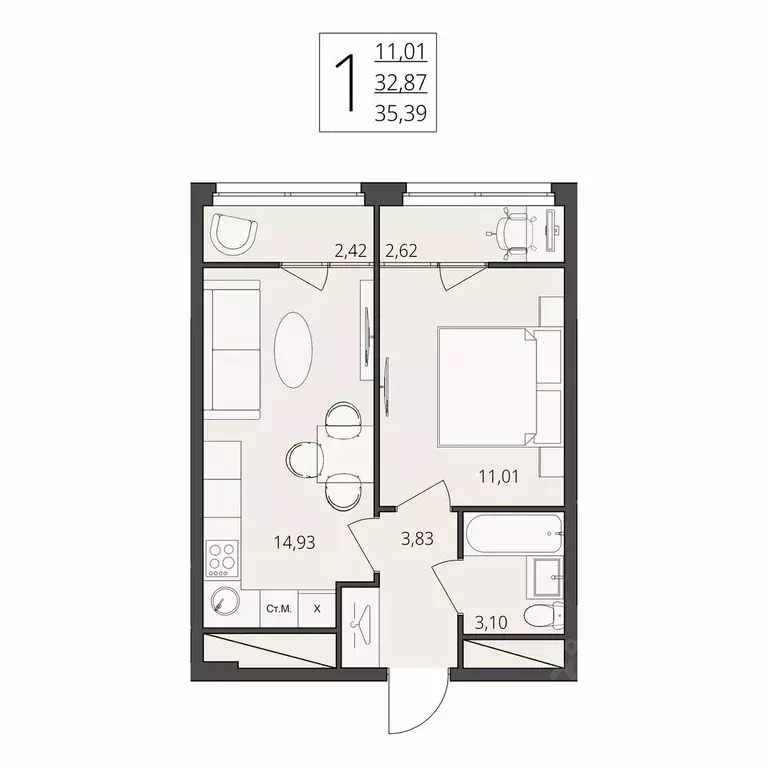 1-к кв. Волгоградская область, Волгоград ул. Степана Разина, 25/1 ... - Фото 1