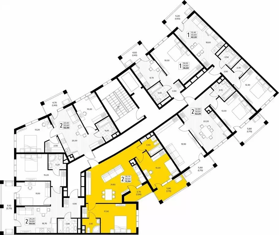 2-комнатная квартира: Сукко, жилой комплекс Кипарис (72.5 м) - Фото 2