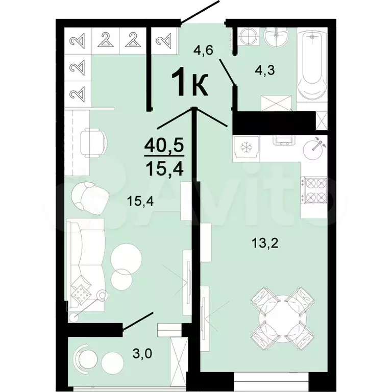 1-к. квартира, 40,5 м, 8/8 эт. - Фото 1