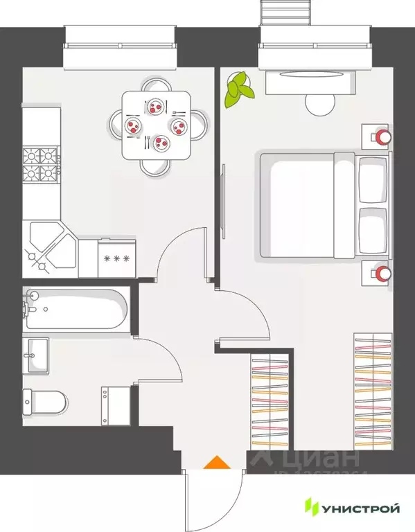 1-к кв. Татарстан, с. Высокая Гора Атмосфера жилой комплекс (33.72 м) - Фото 1