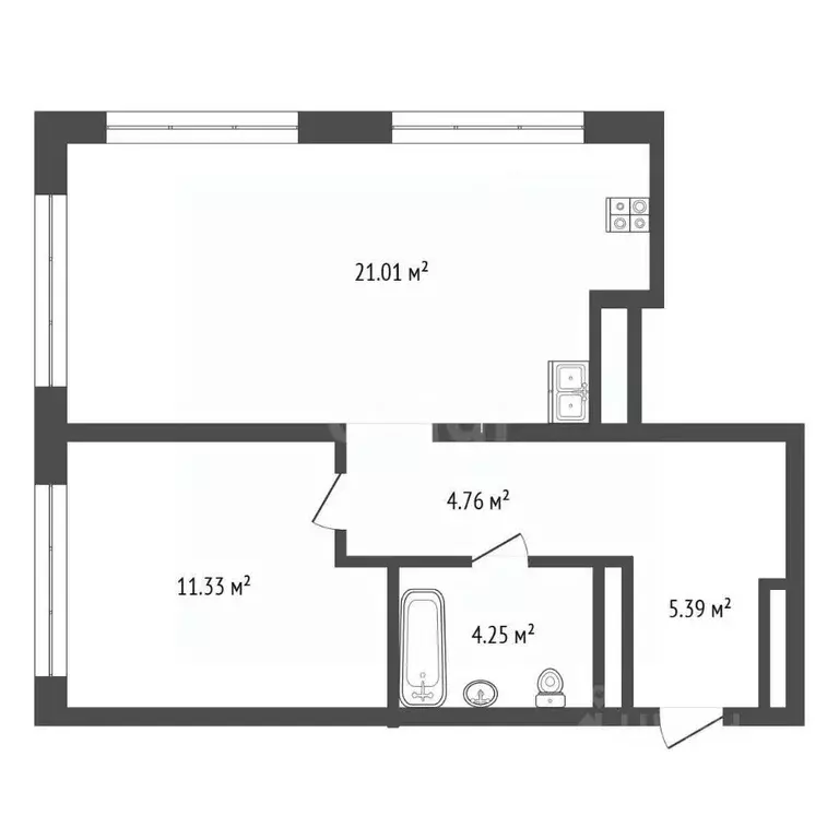 1-к кв. Тюменская область, Тюмень Причальная ул., 5 (46.8 м) - Фото 2