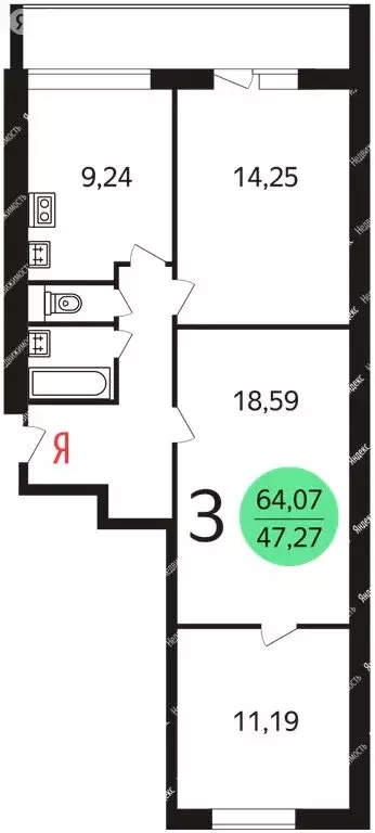 3-комнатная квартира: Москва, Загородное шоссе, 5к3 (65 м) - Фото 0