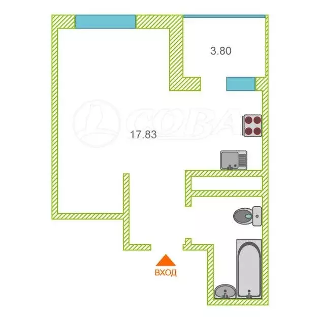 Квартира-студия: Тюмень, Дамбовская улица, 27к1 (25 м) - Фото 1