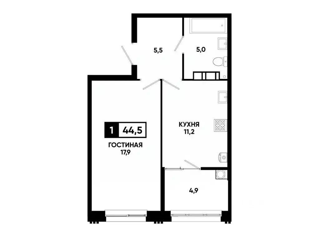1-к кв. Ставропольский край, Ставрополь ул. Андрея Голуба, 12к8 (44.5 ... - Фото 0