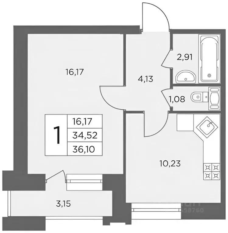 1-к кв. Санкт-Петербург ул. Александра Матросова, 8к1 (34.0 м) - Фото 1