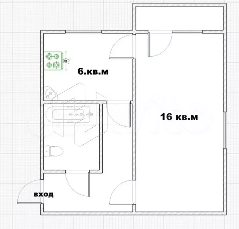 1-к. квартира, 29,9 м, 5/5 эт. - Фото 0