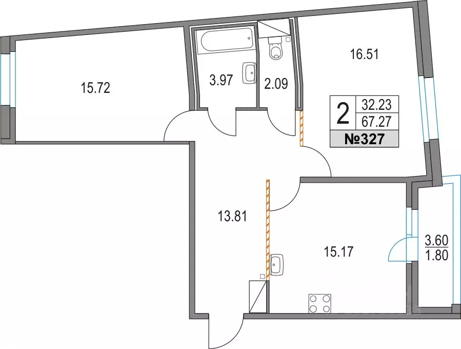 2-к кв. Санкт-Петербург Коломяжский просп., 13к3 (67.27 м) - Фото 0