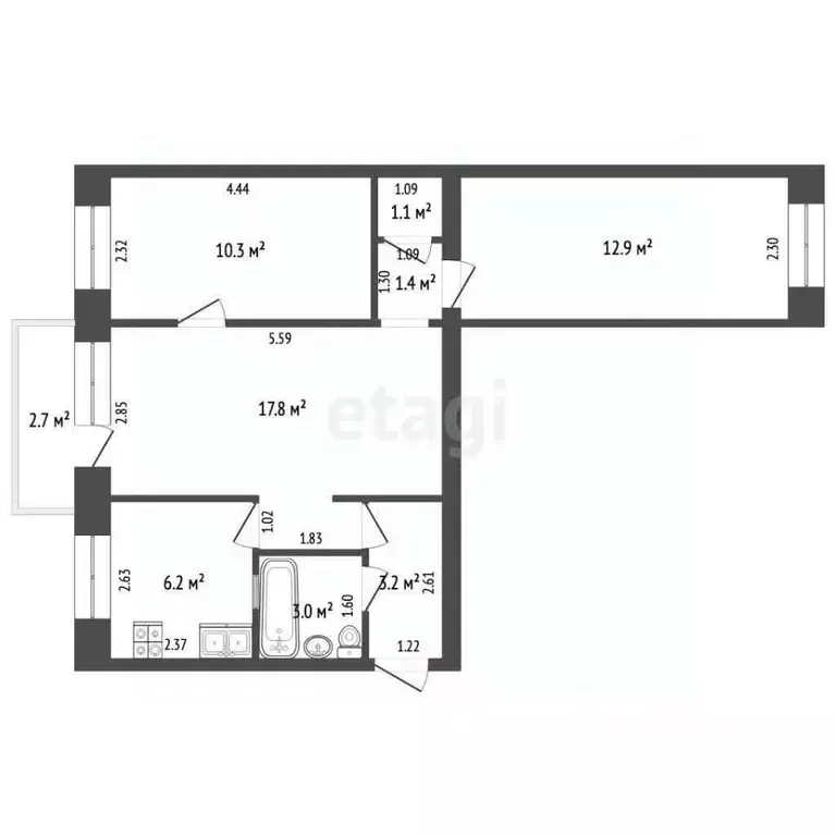 3-к кв. Самарская область, Самара Вилоновская ул., 13 (55.9 м) - Фото 2
