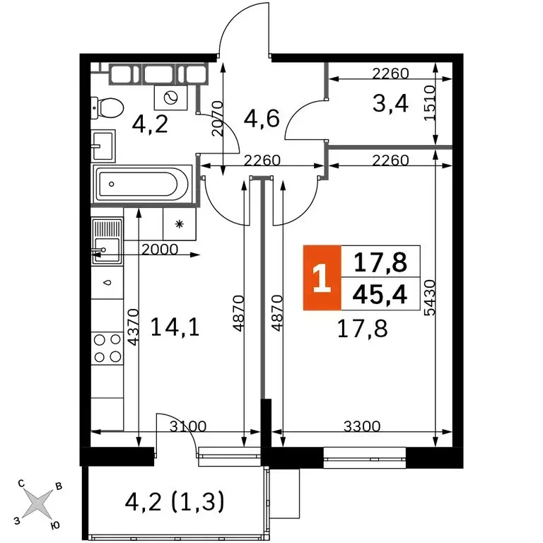 1-комнатная квартира: Обнинск, Западный район, жилой район Заовражье, ... - Фото 2