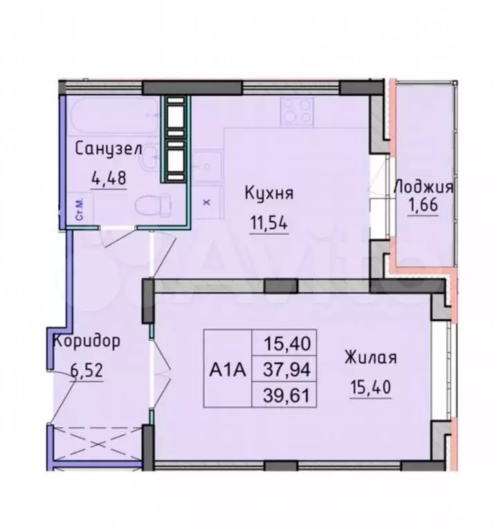 1-к. квартира, 39,6 м, 7/16 эт. - Фото 0