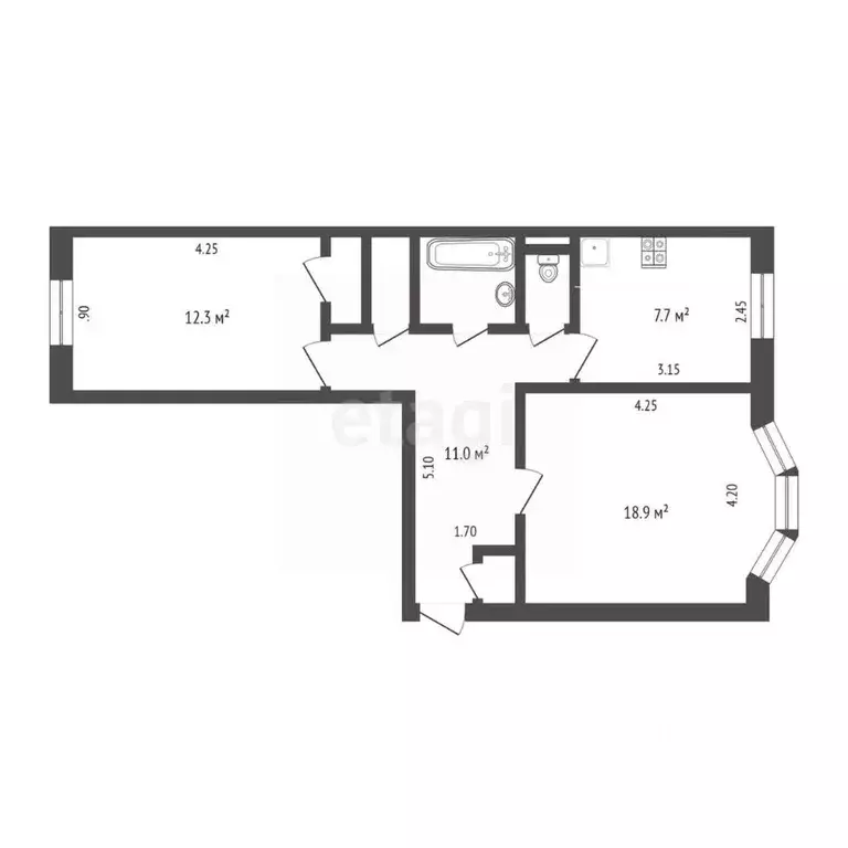 2-к кв. Ямало-Ненецкий АО, Новый Уренгой Надымская ул., 7 (56.6 м) - Фото 1