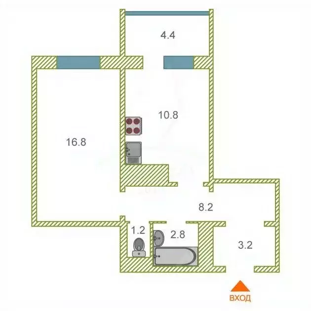 1-к кв. Тюменская область, Тюмень ул. Жуковского, 88/1 (43.1 м) - Фото 2