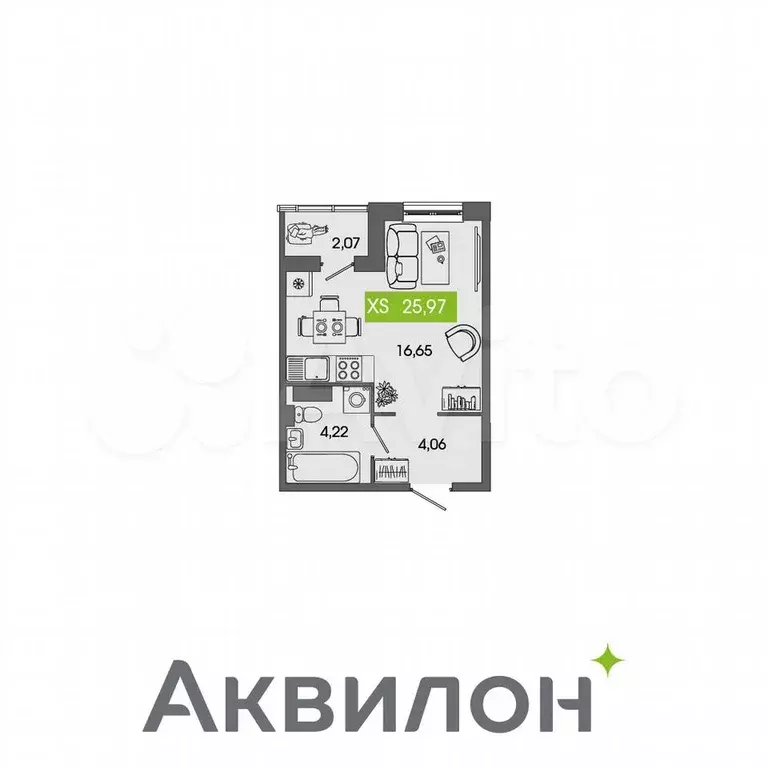 Квартира-студия, 26 м, 5/5 эт. - Фото 1