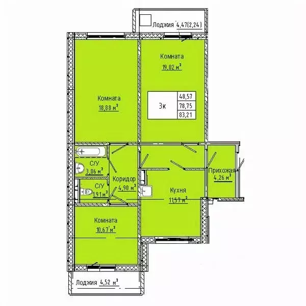 3-к кв. Омская область, Омск Солнечный мкр,  (83.21 м) - Фото 0