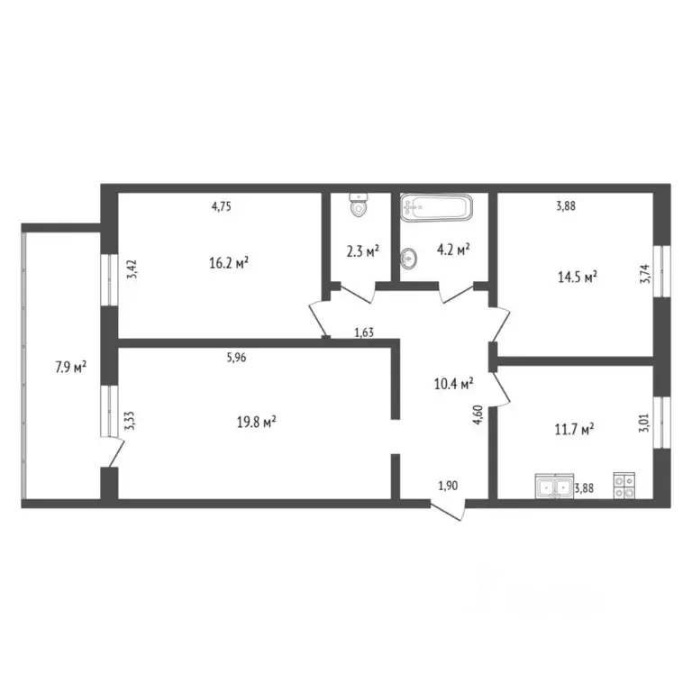 3-к кв. Тюменская область, Тюмень ул. Василия Гольцова, 28 (80.0 м) - Фото 1